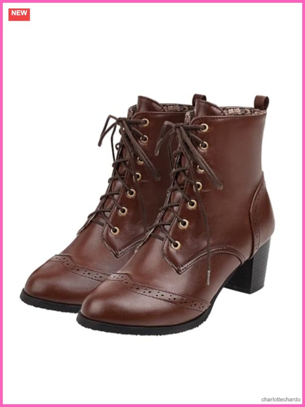 Women's Lace Up Chunky Block Heel Ankle Booties Brogue Boots